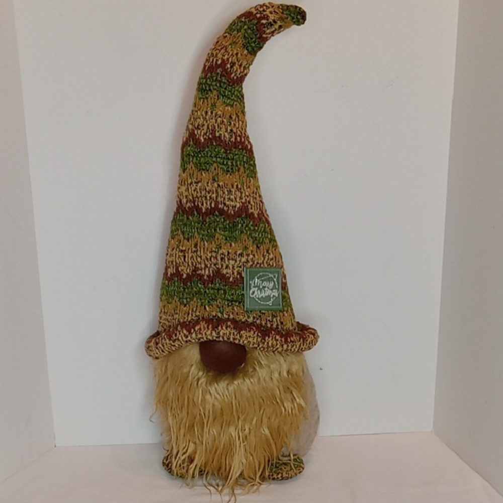 Christmas Holiday Time Multicolor Knit Gnome Fabric Figure Decor
